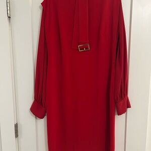 Karl Lagerfeld Red Sheath Dress with Bishop Sleeves